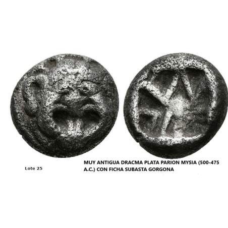 MONEDA DRACMA PLATA PARION MYSIA (500-475 A.C.)